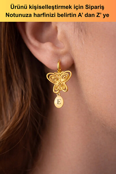 İyyaKee Kadın Gümüş Küpe Kişiselleştirilebilir Altın Kaplama Füsun Kelebek Mo...