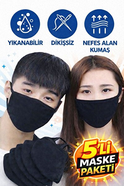Liggo 5 Adet Siyah Maske Scuba Nano Teknoloji Kalın Kumaş Koruyucu Maske Yüz ...