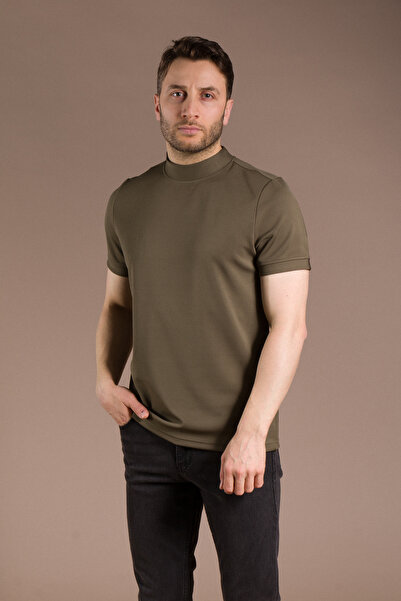 ZEKİ ÖZER Erkek Haki Yarım Boğazlı Soft T-shirt