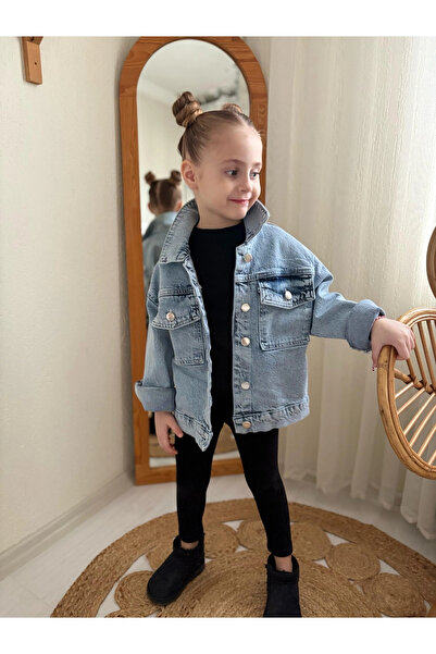 DUDOR KİDS Kız Çocuk Oversize Kot Ceket-jeans Ceket/kot Mont-jeans Mont