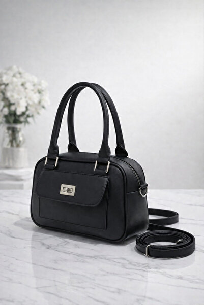 ELAN Kadın Çanta Çapraz Askılı Mıknatıs Aparatlı Şık Casual Siyah Çanta