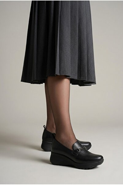 Mammamia Kadın Hakiki Deri Casual Ayakkabı -Günlük -Yüksek Dolgu Taban - Siya...