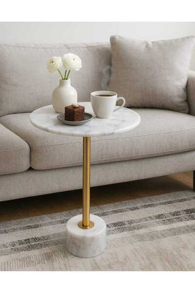 Generic طاولة خدمة جانبية رخام صناعي بقطر 33 سم وارتفاع 57 سم ثلاثة الوان