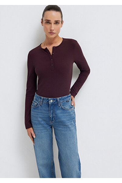 Mavi Uzun Kollu Bordo Basic Tişört Slim Fit / Dar Kesim 1613621-70223