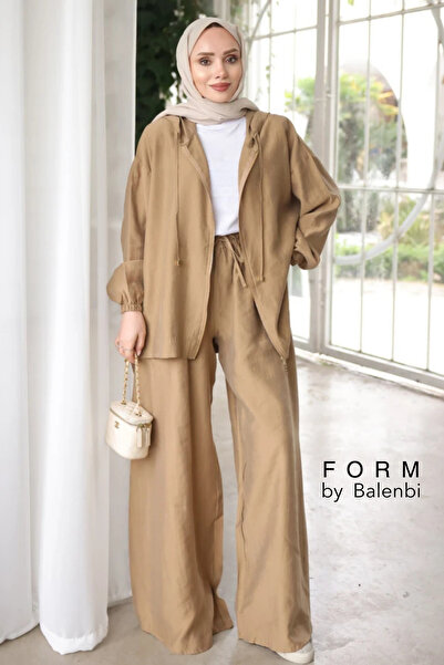 Balenbi طقم إسلامي فضفاض بسحّاب وغطاء رأس من قماش تنسيل 1188 - سلسلة فورم