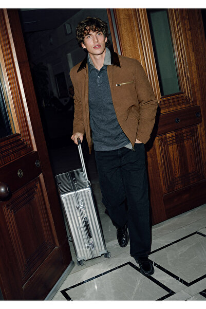 Mavi Καφέ τζάκετ από συνθετικό καστόρι με λεπτομέρεια γιακά, κανονική εφαρμογ...