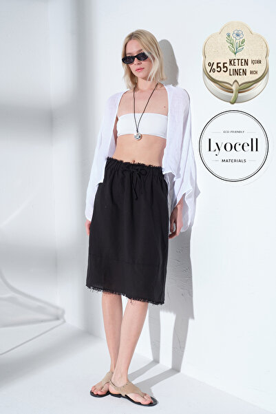 Maule Lan Ženska midi suknja sa detaljnim krajnjim šavovima od mešavine lioce...