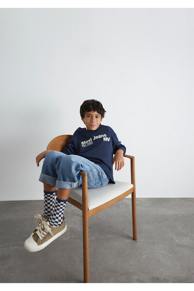 Mavi Marineblaues Sweatshirt mit Kapuze und Jeans-Print 6S10141-82318