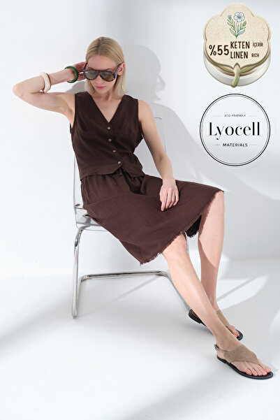 Maule Lan Ženska midi suknja sa detaljnim krajnjim šavovima od mešavine lioce...