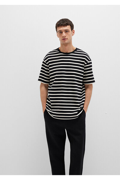 Mavi Schwarzes, ecrufarbenes, gestreiftes schwarzes T-Shirt mit lockerer Pass...