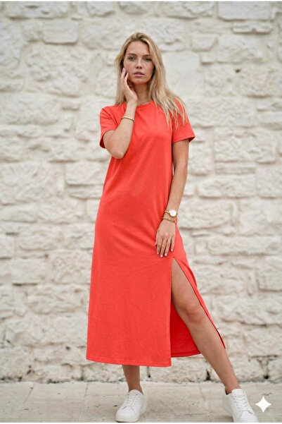 Pasaklı Giyim Rochie de damă în culoarea coral - mânecă scurtă, despicată, na...