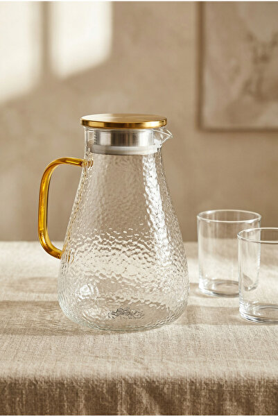 tutku home Gold Metal Kapaklı Cam Sürahi - 1,8 Litre