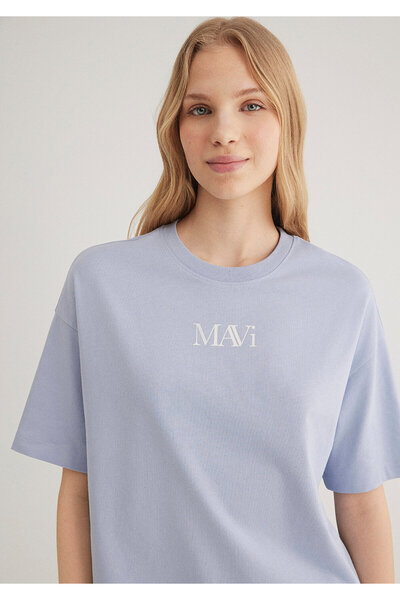Mavi تي شيرت مطبوع عليه شعار مقاس كبير / قصة واسعة 1611593 -85385