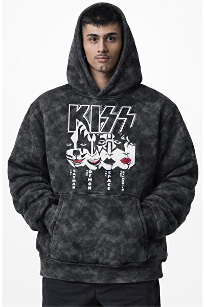 Fuddy Moda Unisex Kiss Printed Hooded Washable Sweatshirt, Oversized Rock Ban...