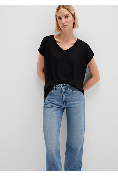 Mavi Černé tričko Basic Viscose s výstřihem do V, Regular Fit / Normal Cut 16...