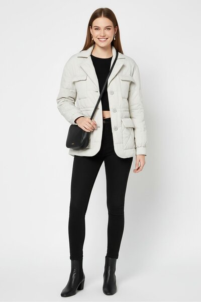 Andrew Marc جاكيت نسائي مبطن، رمادي فاتح