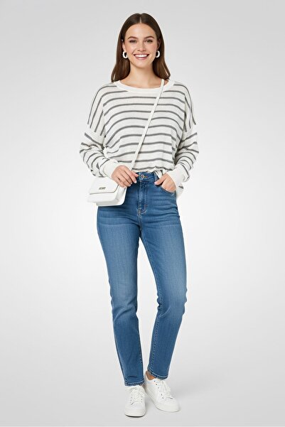 Lacoste Women Crew Neck Stripe Long Sleeve Sweater, Multicolor