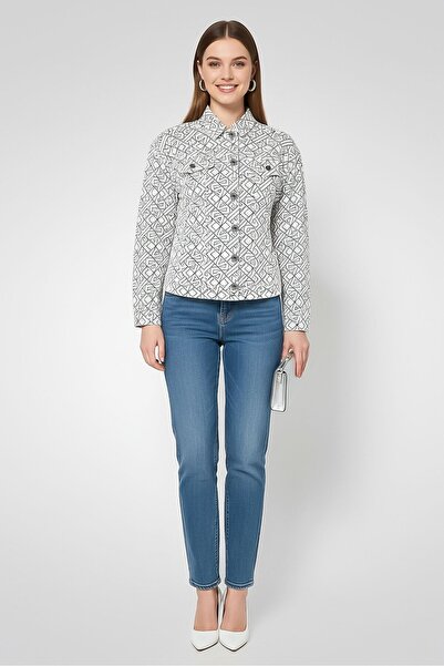 Karl Lagerfeld Women Allover Print Denim Jacket, Multicolor