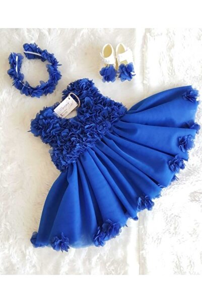 GOLD TEKSTİL Saks Mavisi Bebek Elbise Abiye