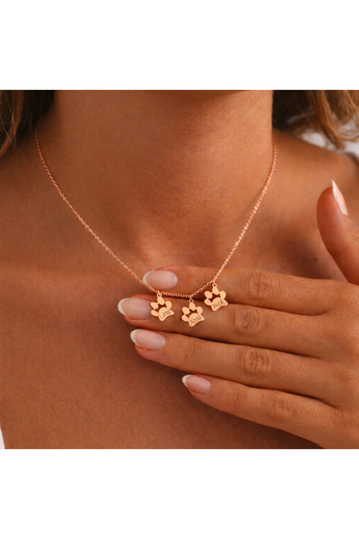 Soleildor 925 ayar Orijinal Gümüş Kişiye Özel Pati İsimli Gümüş Kolye ( 3 pati)