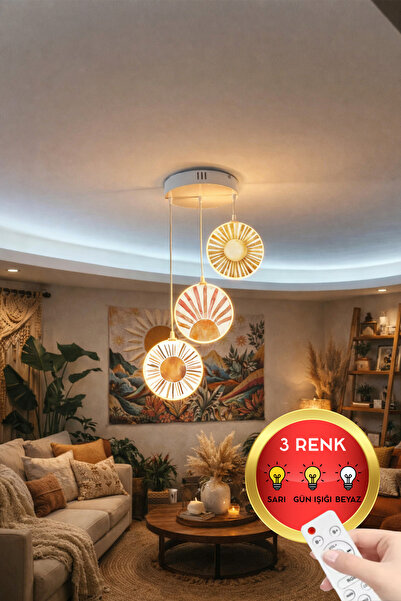 FORECASTE Bohem Tavan Tipi LED Avize 80 cm | 3’lü Yuvarlak Çift Yüz Desenli |...