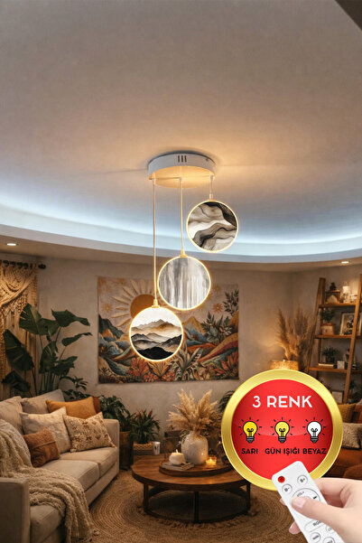 FORECASTE Bohem Tavan Tipi LED Avize 80 cm | 3’lü Yuvarlak Çift Yüz Desenli |...