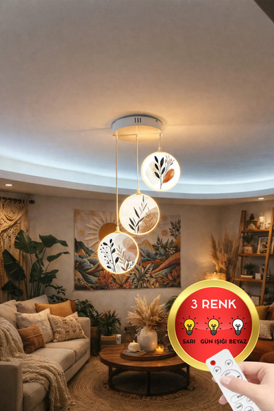 FORECASTE Bohem Tavan Tipi LED Avize 80 cm | 3’lü Yuvarlak Çift Yüz Desenli |...