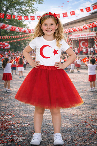 Bilge Trend MAJICA SA TURSKOM ZASTAVOM ZA DEVOJČICE, SET SA TUTU SUKNJOM, ODE...