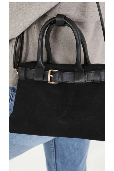 themoiss Themois ORKİDE Черна дамска чанта от велур и кожа – чанта за ръка, ч...