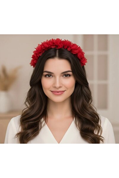 BTRENDY Çiçekli kırmızı lohusa,anne,çocuk,kına,nedime taç