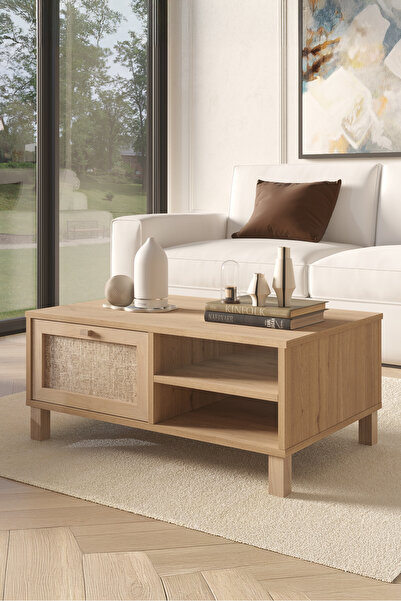 Yurudesign Dune Orta Sehpa Ahşap Ayaklı Kapaklı Ahşap-Jüt Sepet-Jüt DN3-SJ