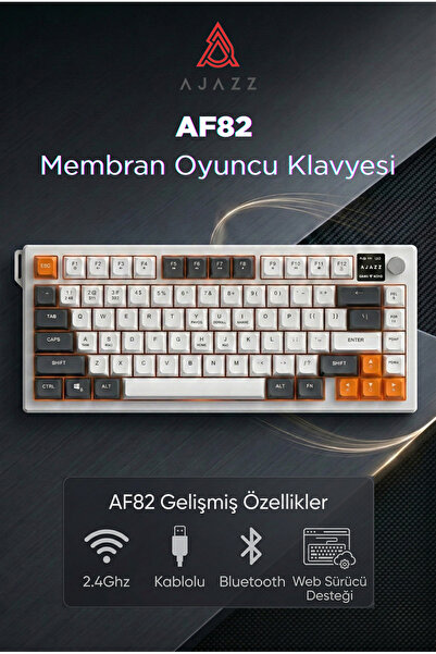 Ajazz AF82 RGB Membran Kablosuz Oyuncu Klavyesi-4000 Mah Batarya-Ekranlı