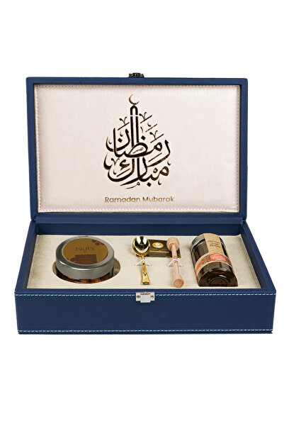 Al Malaky Royal Ramadan Blue Leather Honey Box With 140g of Natural Emirates ...