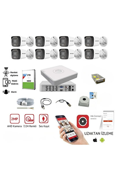 Hikvision 8 Kameralı Gece Gündüz Renkli, Ses Kayıtlı Güvenlik Kamerası Seti -...