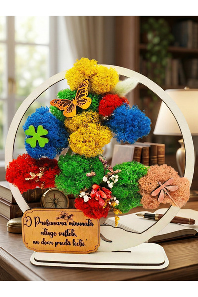 OEM Bonsai with stabilized lichens, gift for teacher, white wood 20 cm