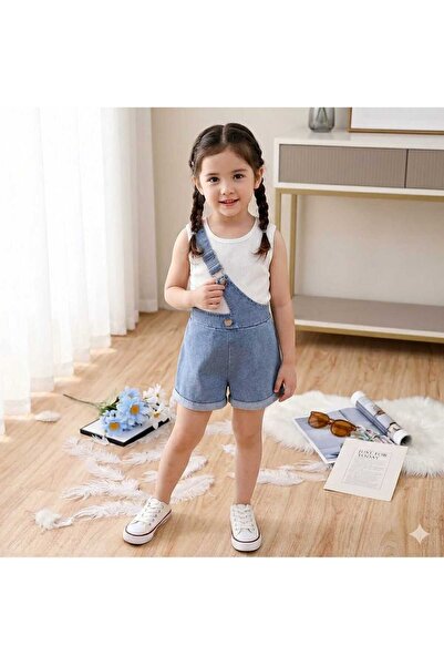 ELONKİDS Kız Çoçuk Kot Tulum ve Badi 4-14 yaş