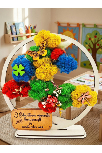 OEM Bonsai, with stabilized lichens, made of white wood, "Educators", 20cm, h...