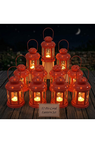TrentonGCC 12 Pcs Red Candle Holder Lantern Set Decorative Metal Tealight Par...