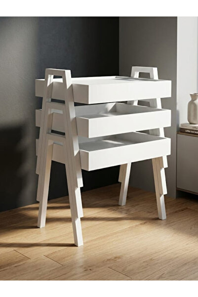 TrentonGCC طقم طاولة تقديم قهوة وشاي مكون من 3 قطع، أبيض، 50×35×41 سم، طاولات...