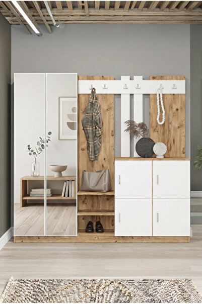 Yurudesign Gibson Vestiyer Portmanto Ayakkabılık Çam-Beyaz