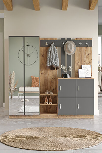 Yurudesign Gibson Vestiyer Portmanto Ayakkabılık Çam-Antrasit