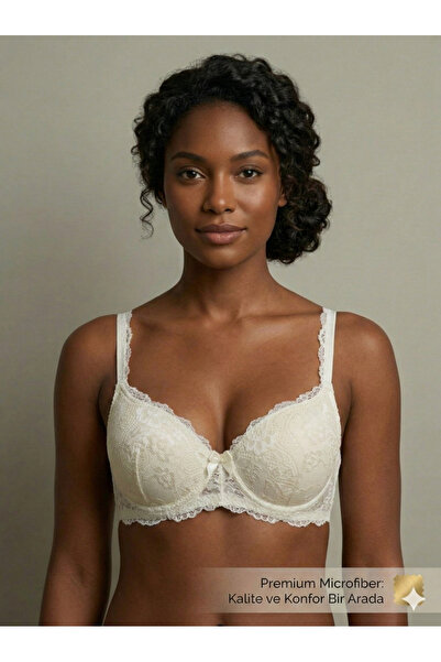 Lavint Homewear SUTENĂ ECRU CU dantelă PIESE DIN SILICON, MODEL BA fără sârmă