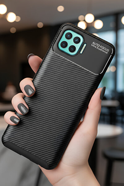 TechTrove Oppo Reno 4 Lite Kılıf Kamera Korumalı Darbe Emici Karbon Fiber Des...