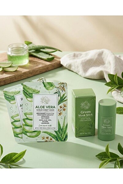 AVİNA Yeşil Çay Maskesi + 2x Aloe Vera Serumlu Kağıt Maske