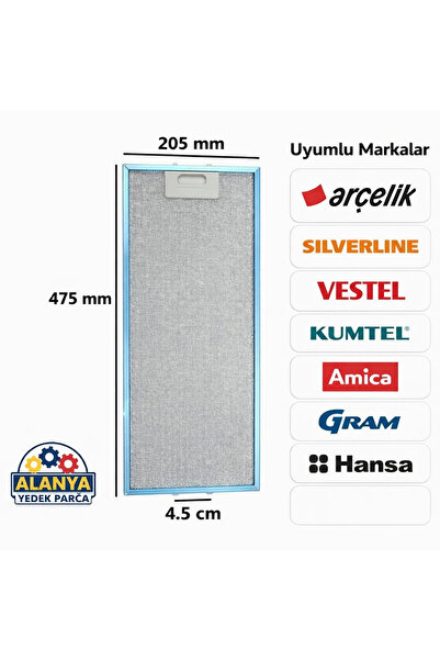 Home Arçelik P180 Yi 20,5x47,6 cm Metal Yağ Filtresi - Davlumbaz Aspiratör Fi...