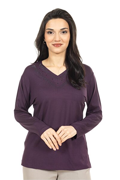 Mutlu City Kadın Orta Yaş ve Üzeri Yeni Model V Yaka Sade Model Anne Penye Bl...