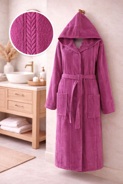 sternen glanz Kapüşonlu Pamuklu Tekli Bornoz