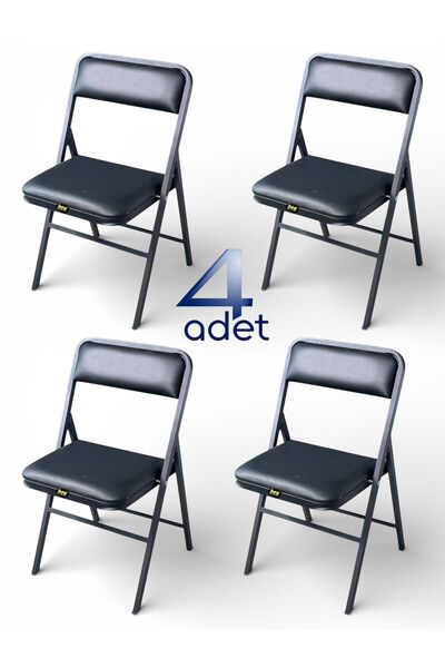 hey Katlanır Kamp Sandalyesi Piknik Sandalyesi Siyah Deri 4'lü