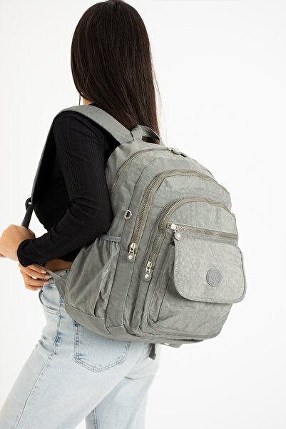 DUOMİNO Gray Crinkle Fabric - Water Resistant Large Size Backpack/laptop Trav...