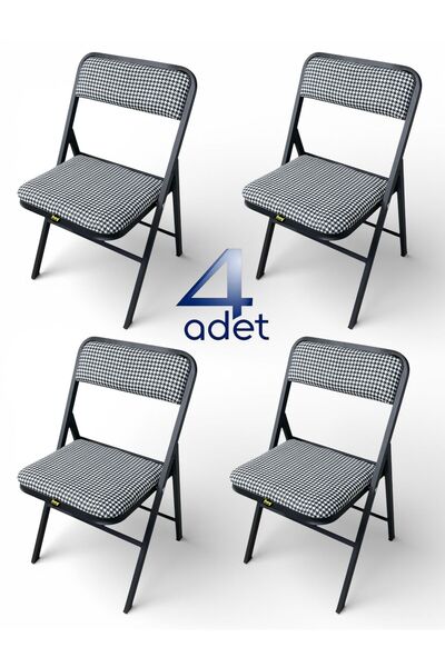 hey Katlanır Kamp Sandalyesi Piknik Sandalyesi Siyah Kazayağı Kumaş 4'lü